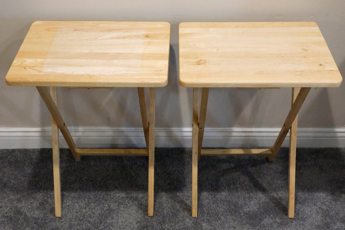 Two Natural Tone Wood Folding Tray Tables