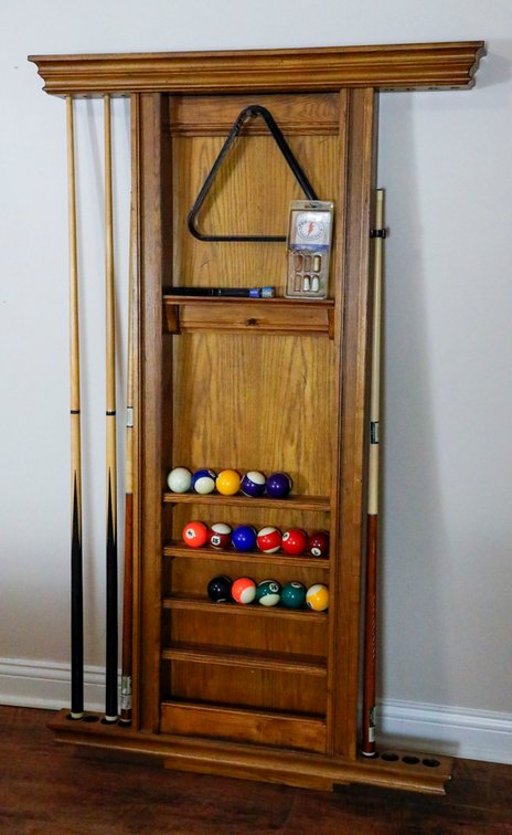 Oak Pool/Billiard Wall Shelving and Accessories