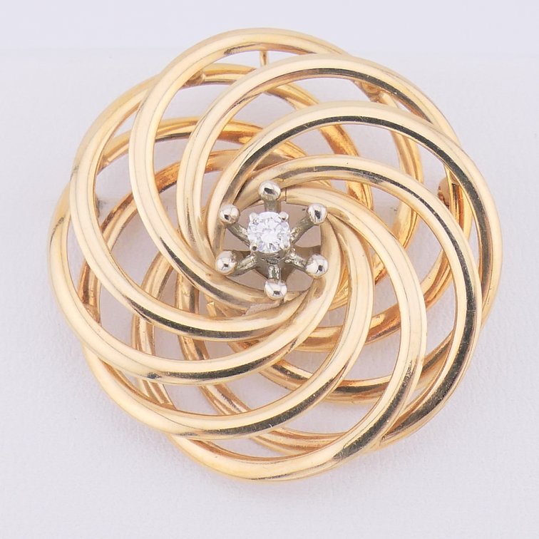 14K Gold Radial Spiral Brooch