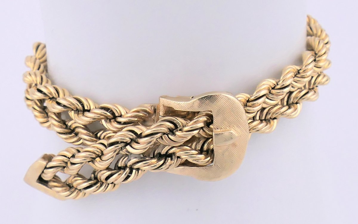 14K Gold Twisted Rope Chain Belt Size Bracelet