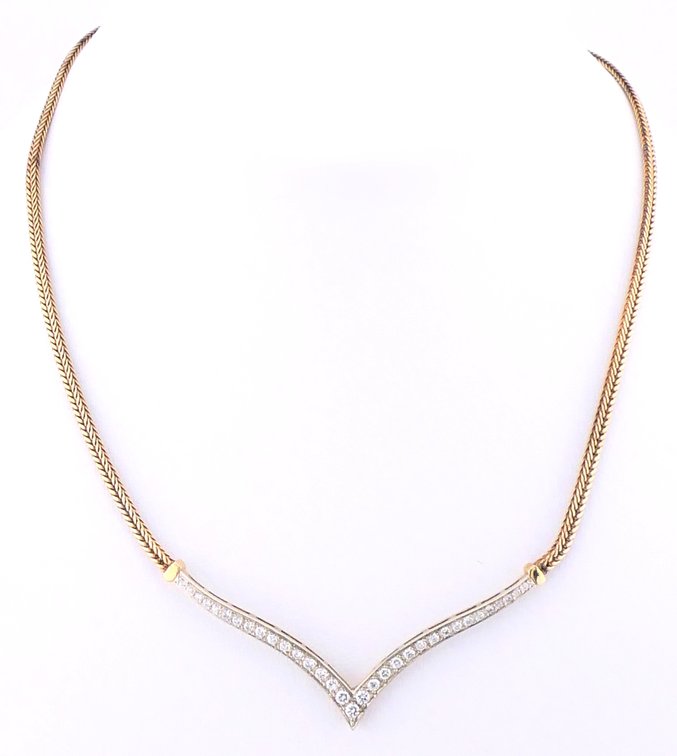 14K Gold V Shaped Diamond Necklace