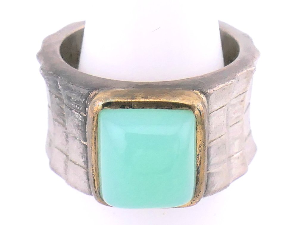 Sterling Band with Green Center Stone