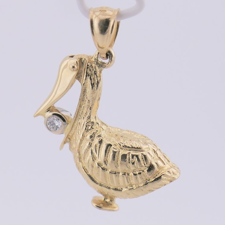 14K Gold and Diamond Pelican Pendant