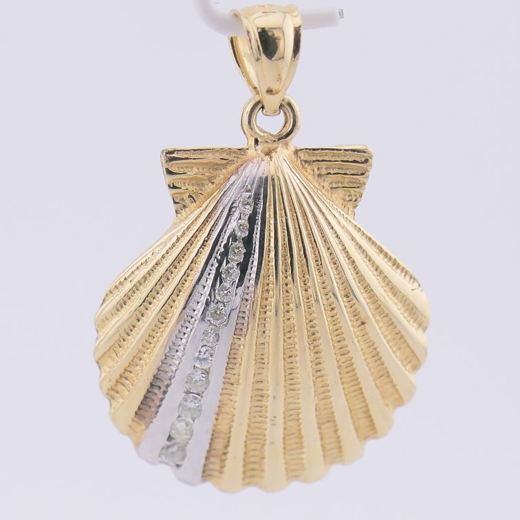 14K Gold and Diamond Shell Pendant
