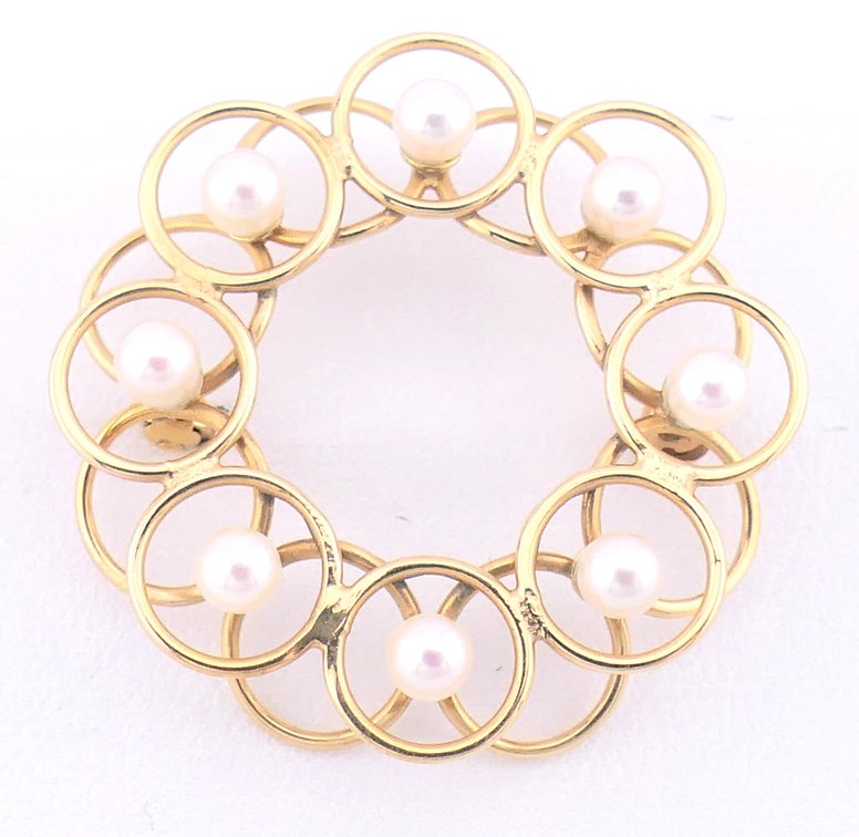 14K Gold and Pearl Brooch