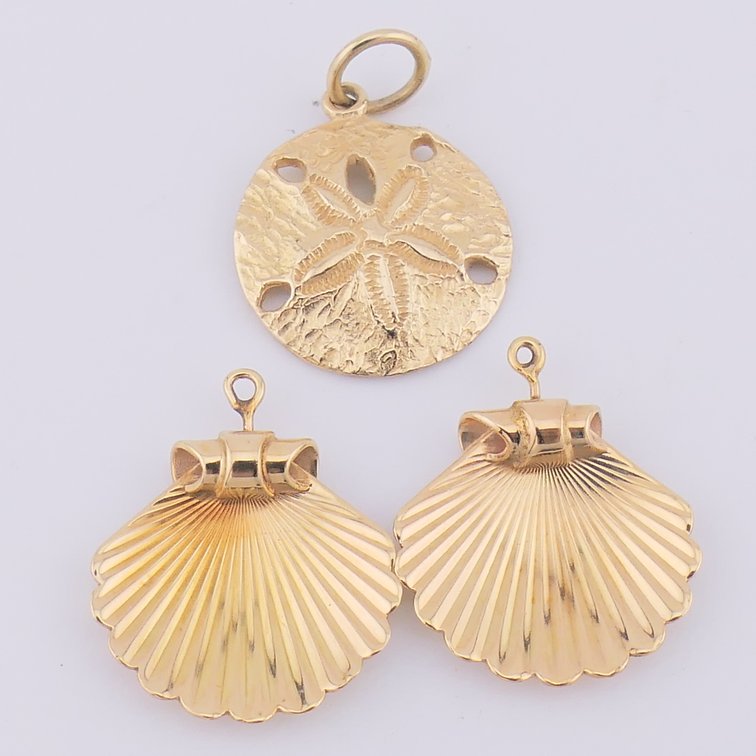 Three 14K Gold Shell Jewelry