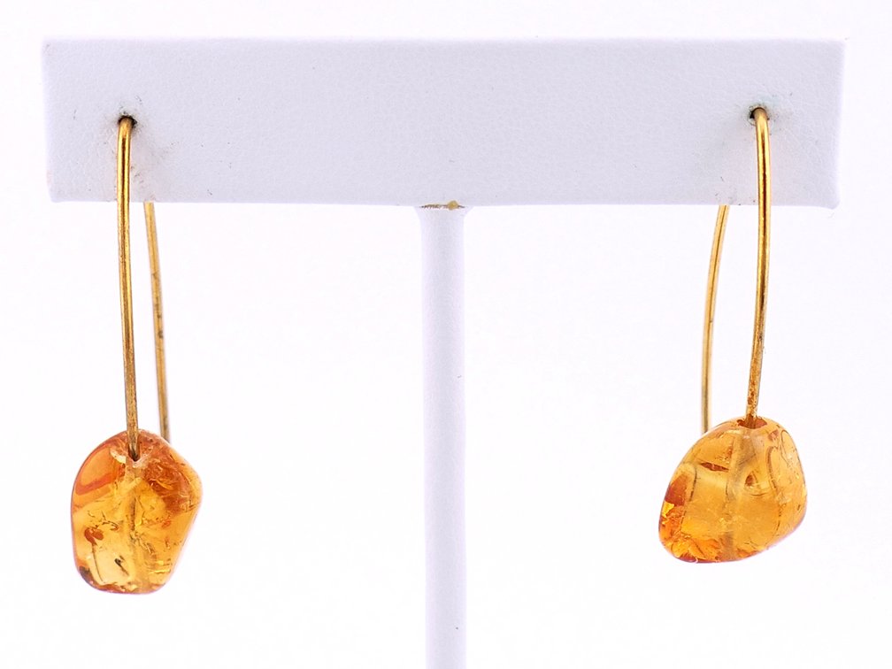 14K Gold and Amber Threader Earrings