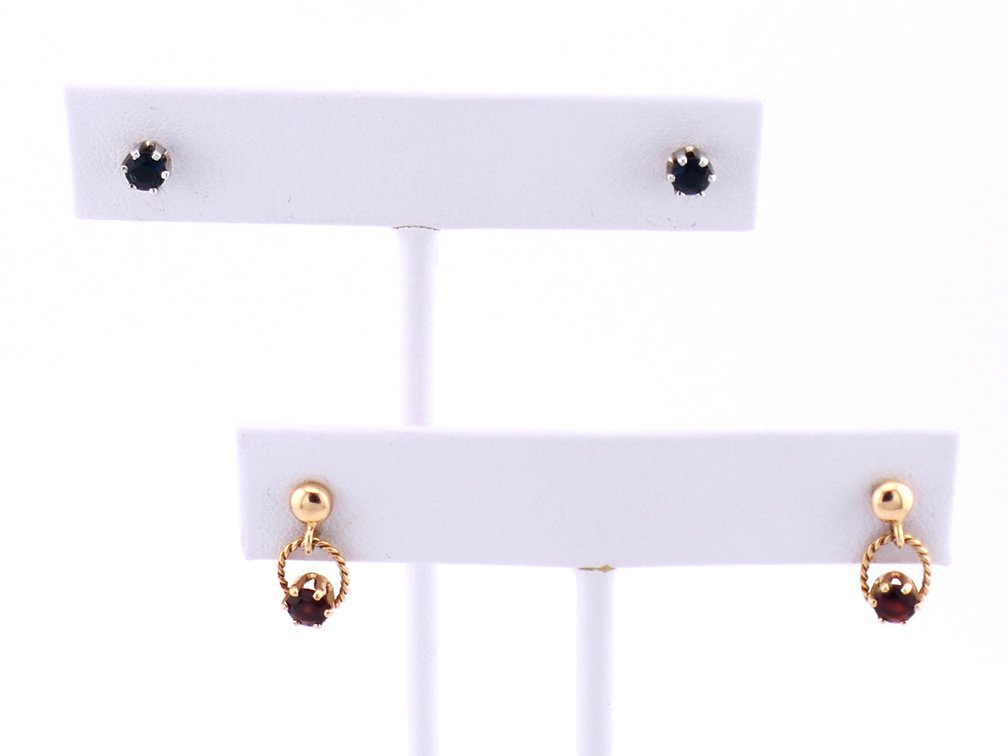 14K Gold Ruby and Sapphire Earrings
