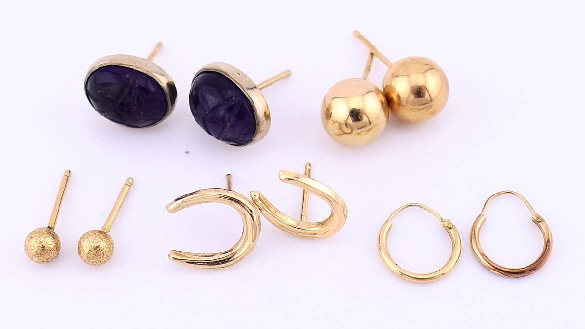 Five Pairs of Small 14K Gold Earrings