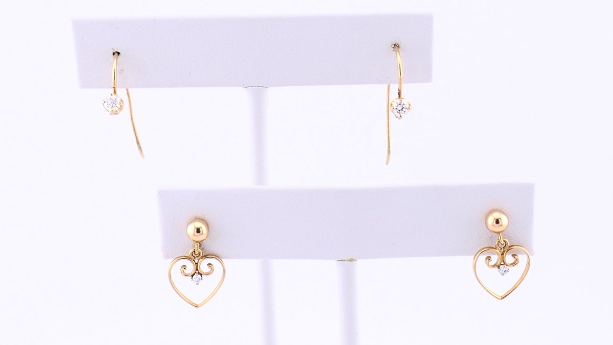 Two Pairs of 14K Gold and Diamond Earrings