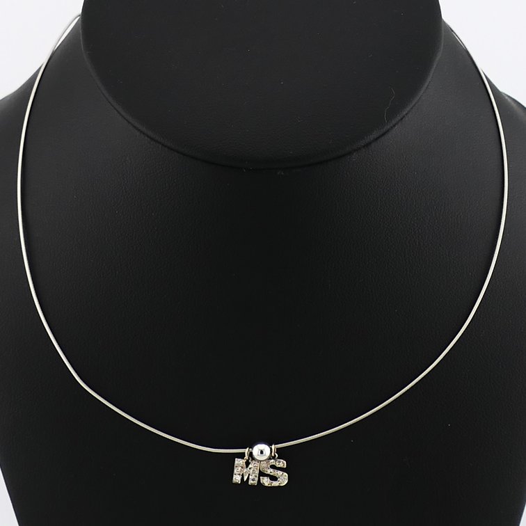 14K White Gold and Diamond Letter Charm Necklace
