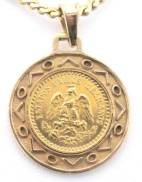 14K Gold 1945 Mexican Coin Pendant