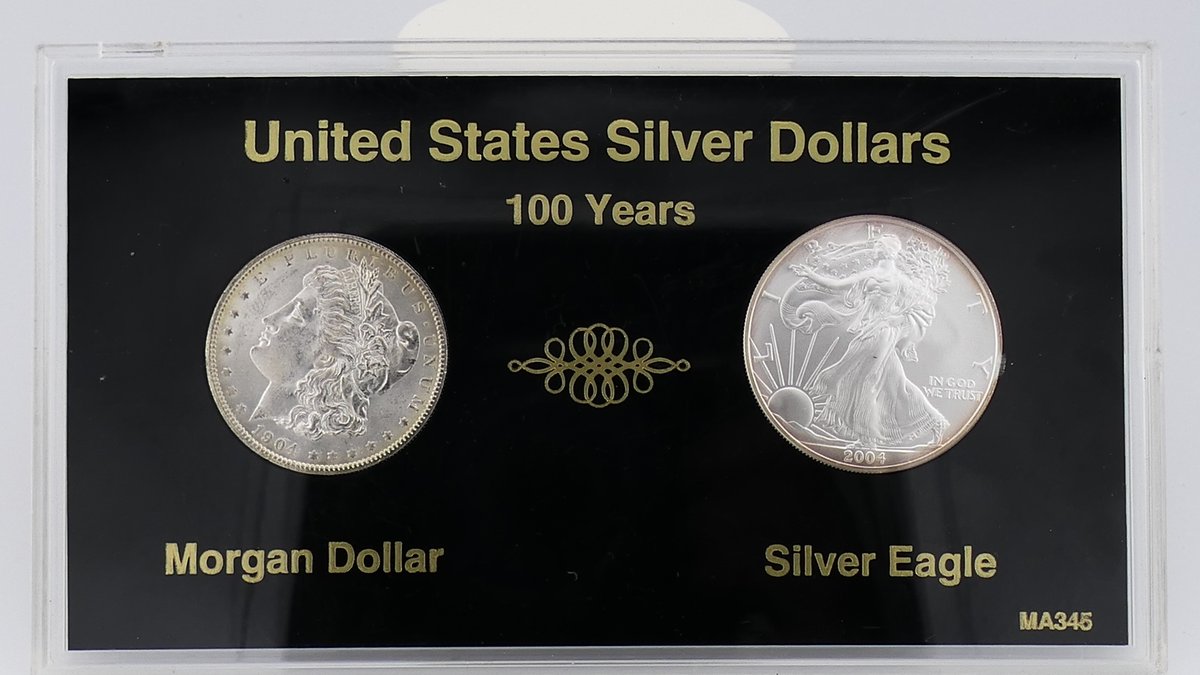 100 Year Morgan and Silver Eagle Dollars in Case