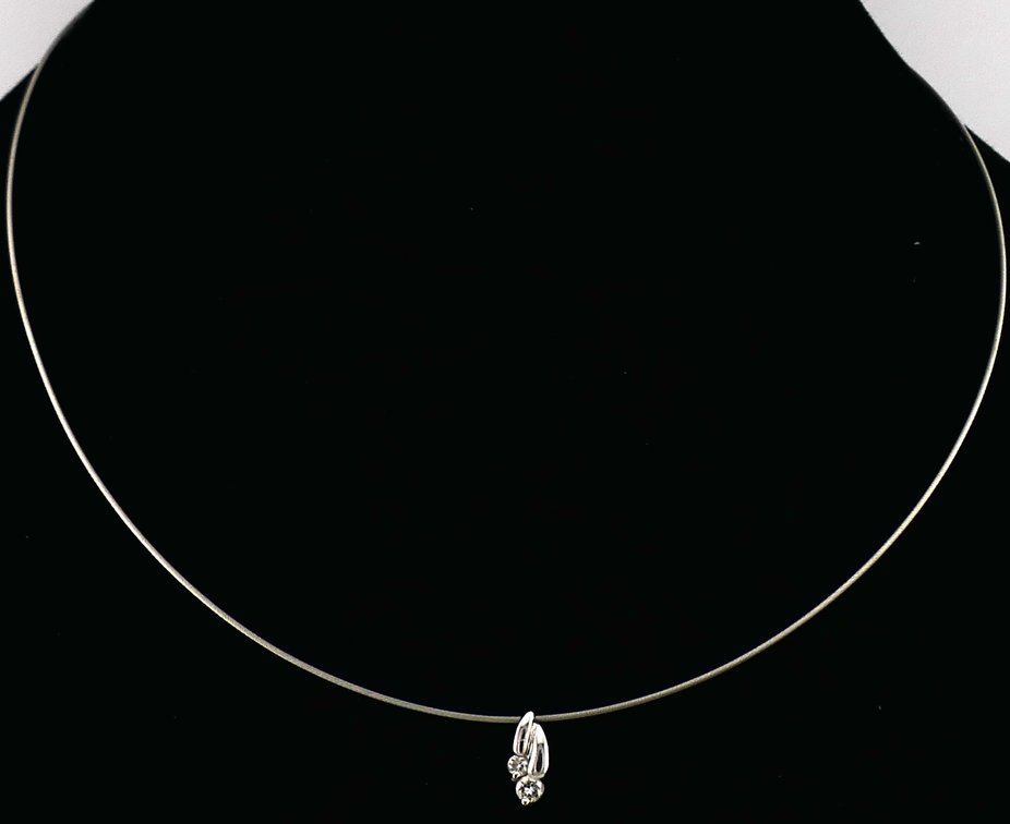 14K White Gold Wire Choker with Diamonds