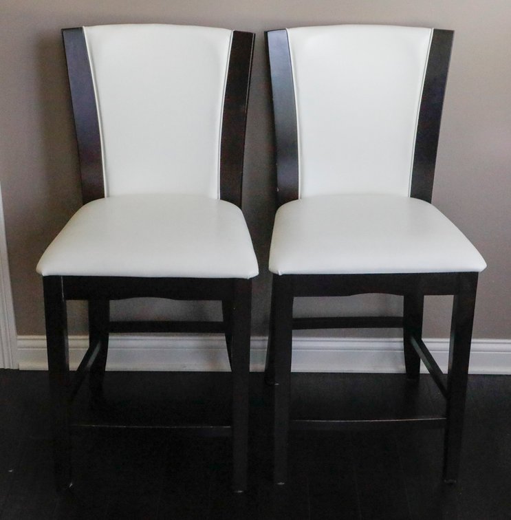 Dark Mahogany Finish Frame Non-Swivel Ivory Bar Stools