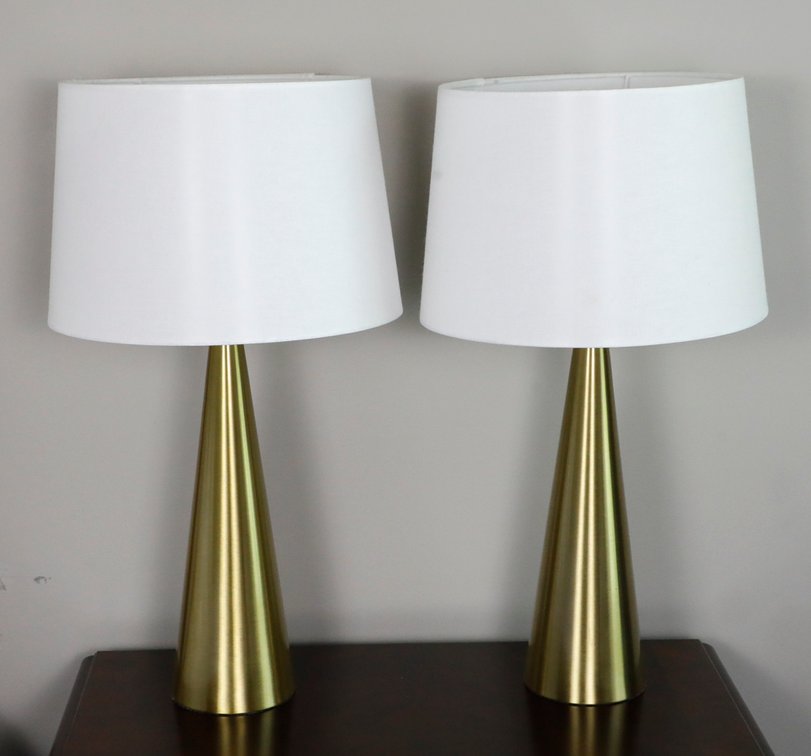 Pair of Brass Tone Conical Table Lamps
