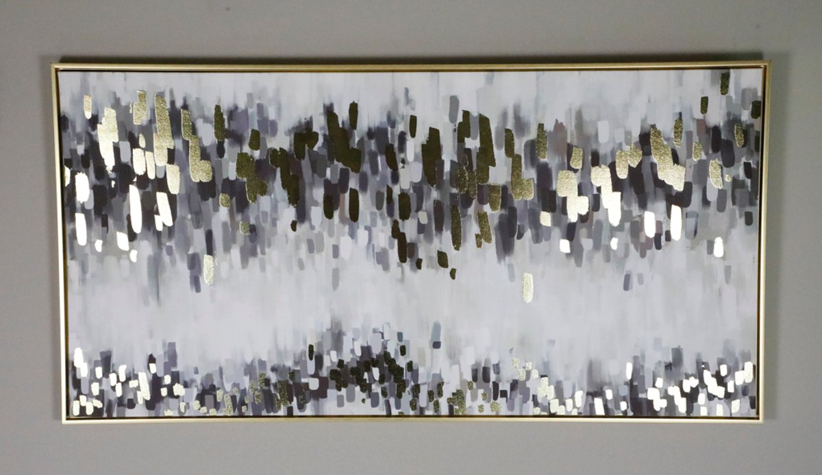 Abstract Geometric Print in Gold Tone Floating Frame