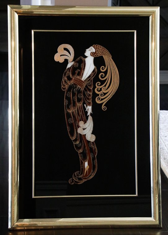 Enamel and Metallic Foil Painting on Glass Titled "Flames of Love"