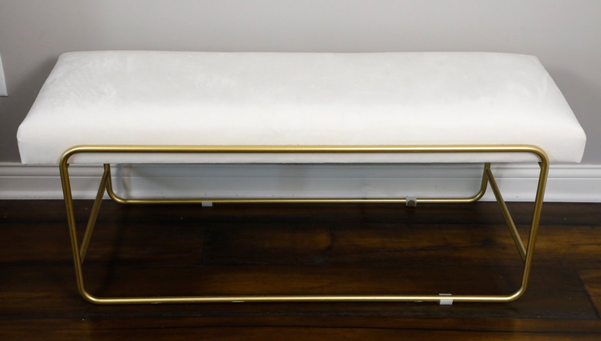 Contemporary Upholstered Boudoir Bench with Gold Tone Frame