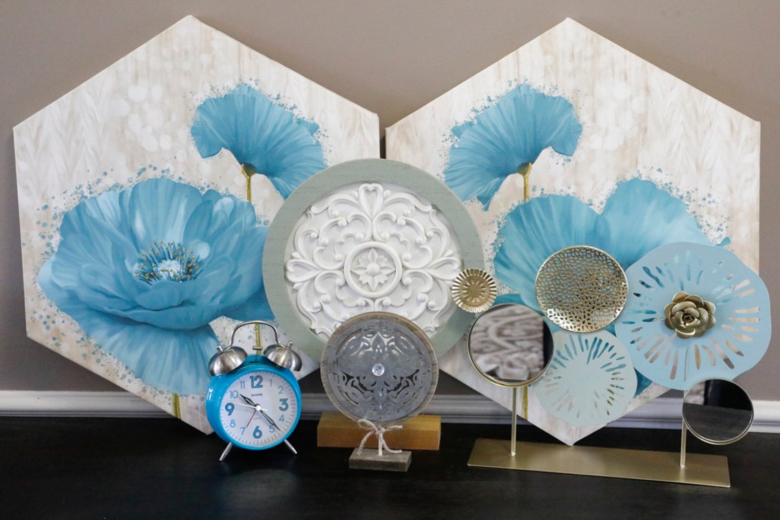 Turquoise, White, and Gold Decorative Art Collection