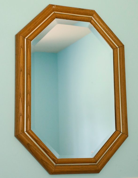 Octagonal Double Oak Frame Beveled Mirror