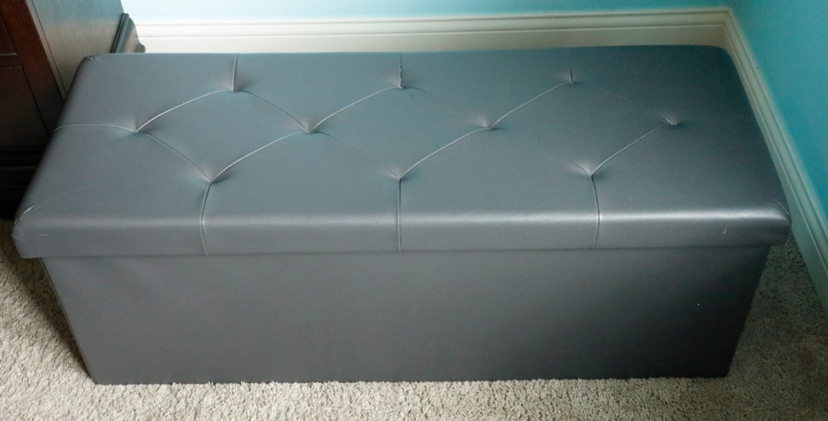Faux Gray Leather Storage Bench
