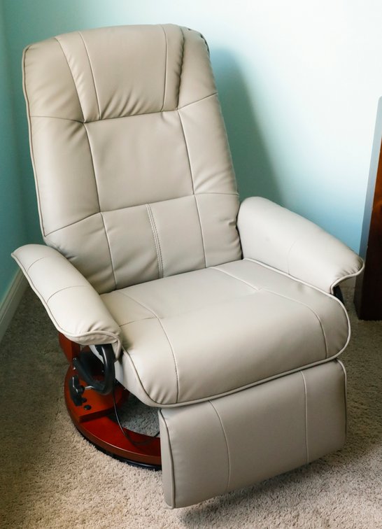 Faux Gray/Tan Leather Manual Swivel Recliner Chair