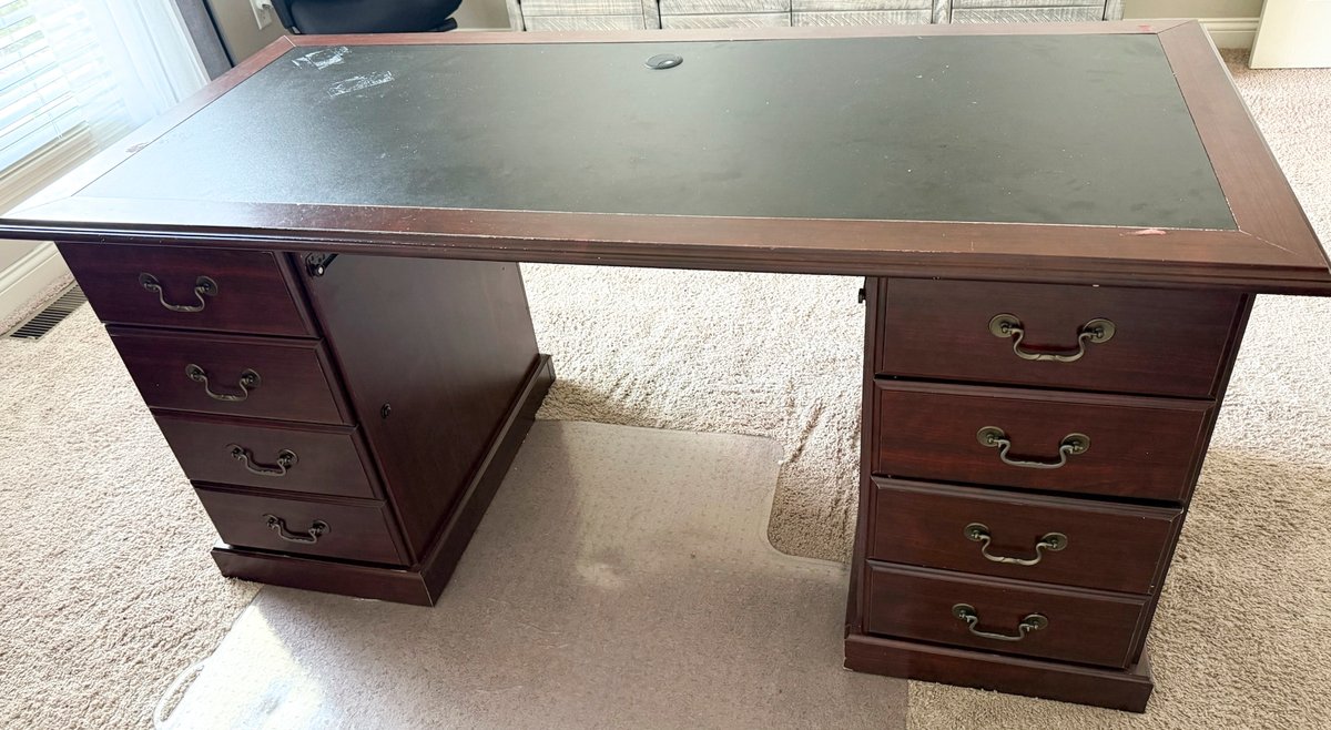 Three-Piece Mahogany Finish Knee Hole Desk