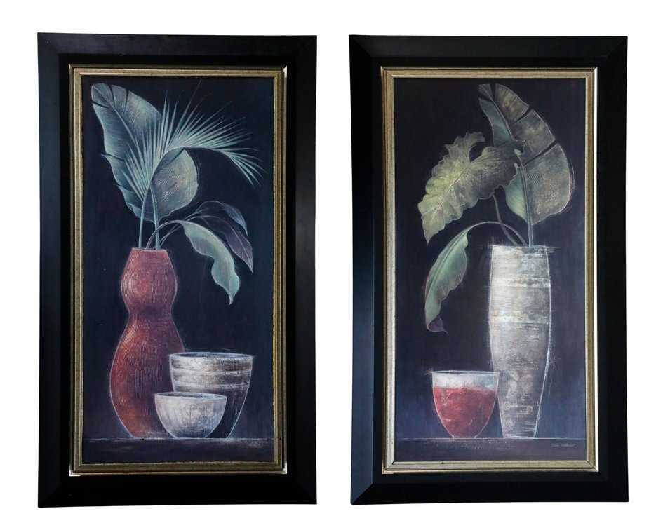 Pair of Art Prints Titled "Amethyst Palms" by Elaine Vollherbst-Lane