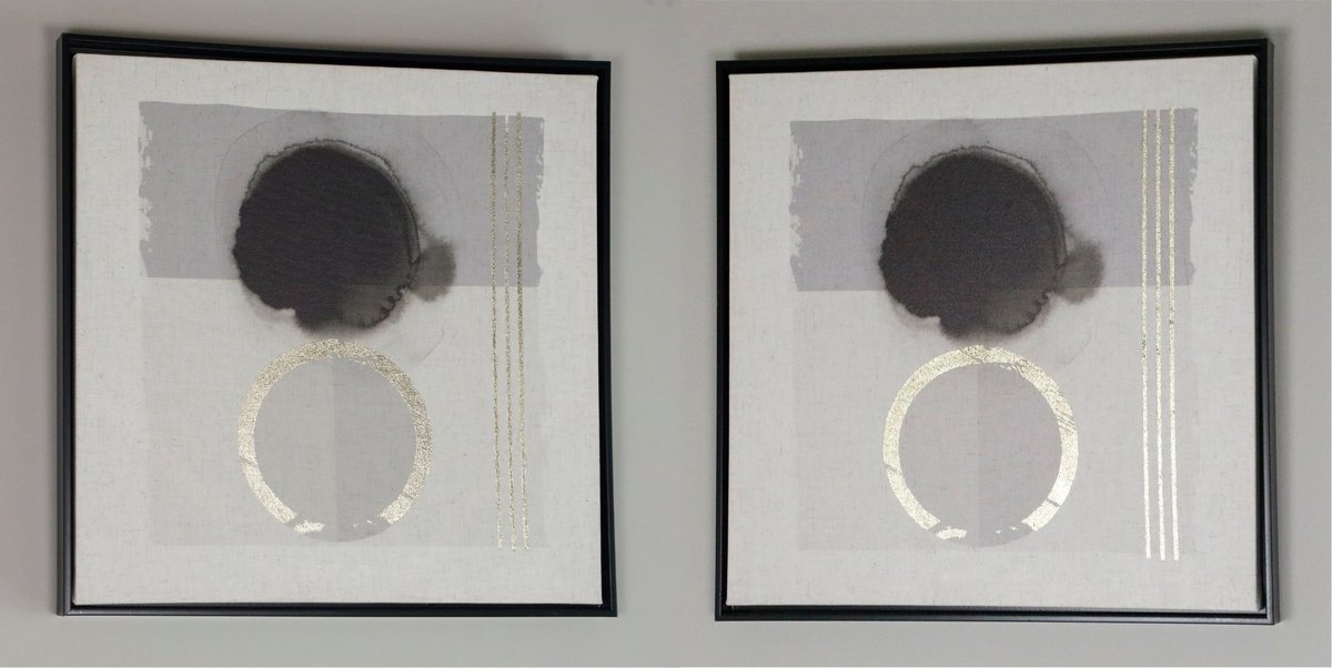 Pair of Abstract Paintings/Prints in Black Floating Frames