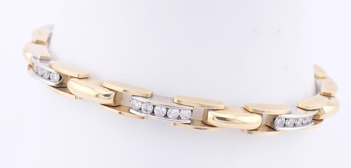 14K Yellow and White Gold Bracelet with Channel Set Diamond Bracelet