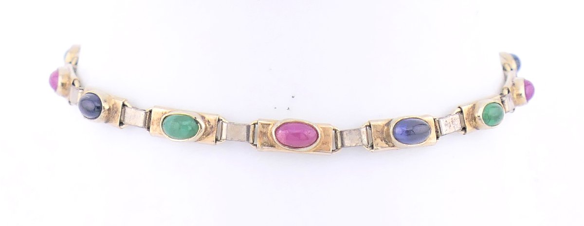 14K Two Tone Bracelet with Stones