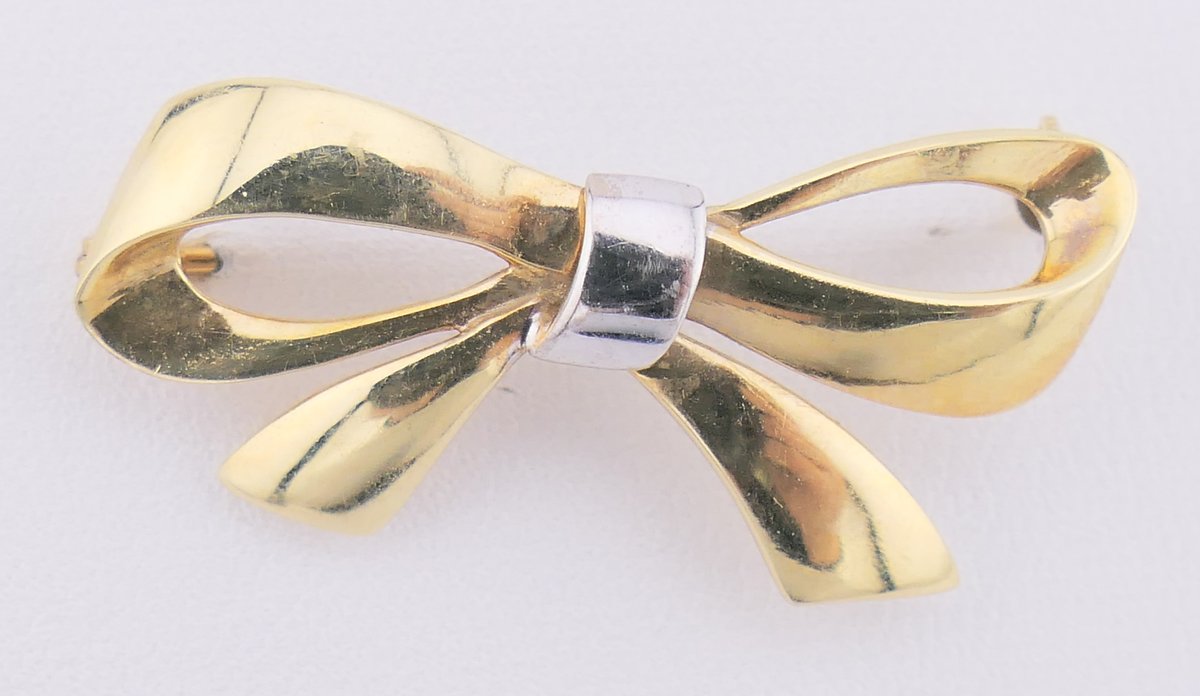 14K Gold Duo Tone Bow Pin