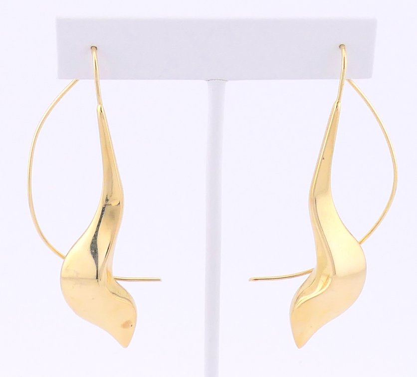 18K Modernist Wave/Swoop Design Earrings
