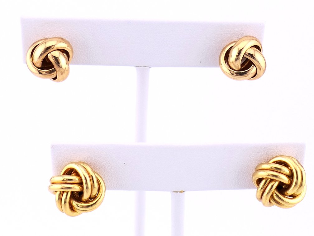 Two Pairs of 14K Gold Twist/Knot Stud Earrings