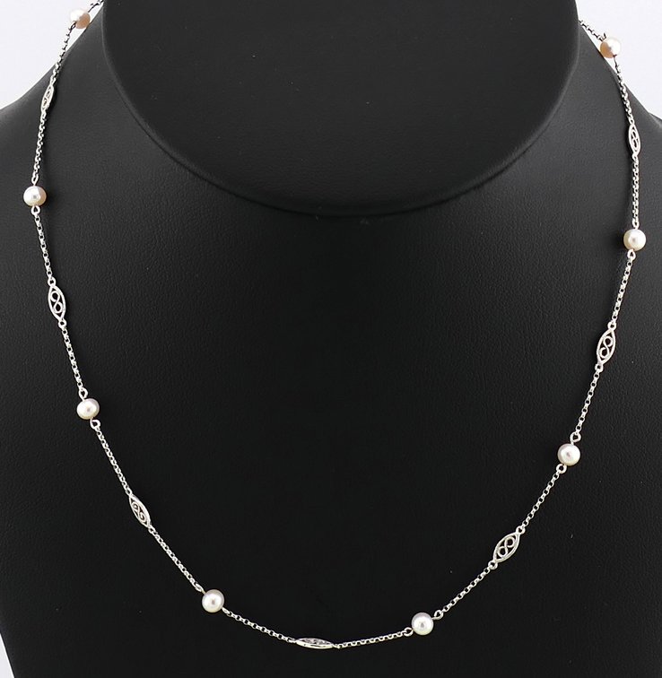 14K White Gold and Pearl Necklace
