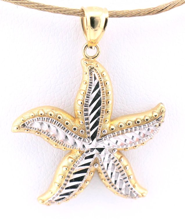 14K Yellow and White Gold Starfish Pendant
