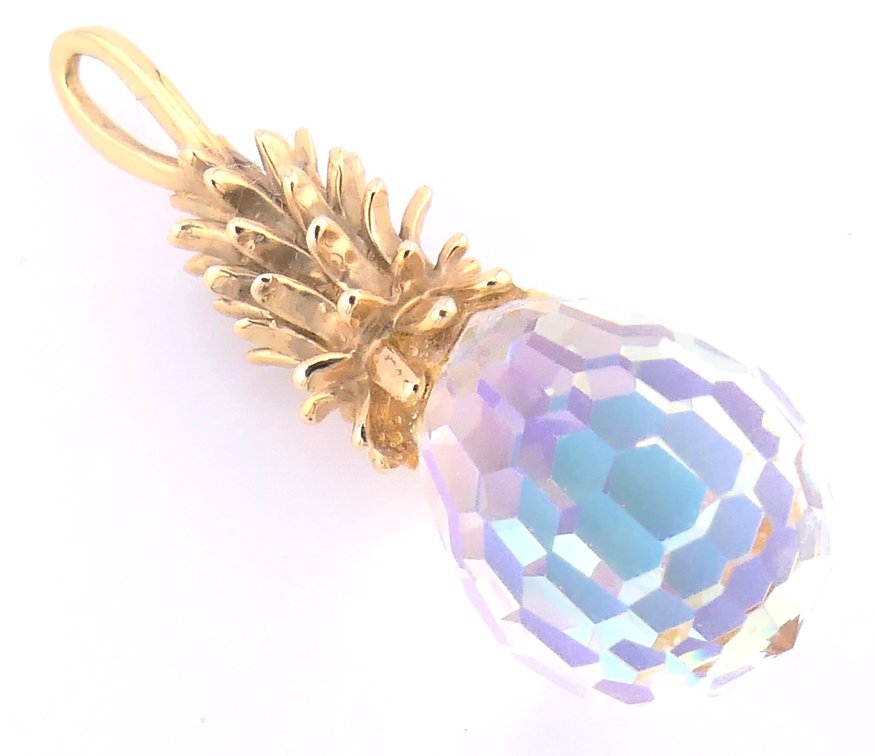 14K Gold and Crystal Pineapple Pendant