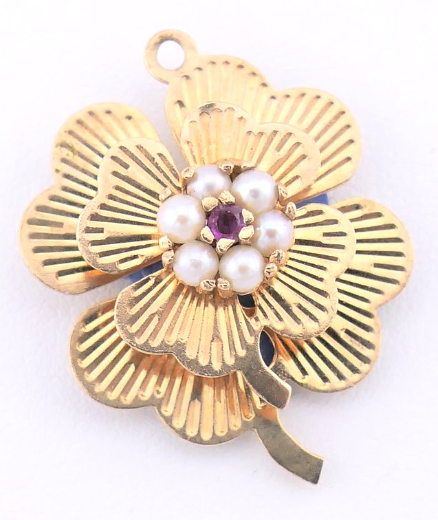 14K Gold Four Leaf Clover Pendant