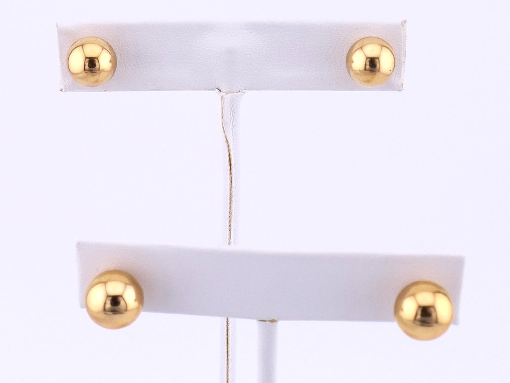 Two Pairs of 14K Gold Ball Stud Earrings