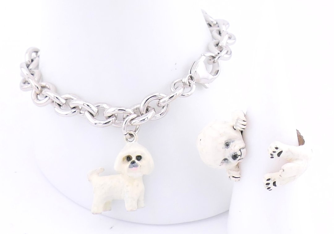 Nove 25 Sterling Bichon Frise Ring and Bracelet
