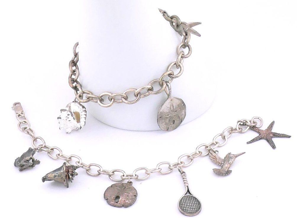 Two Sterling Beach Themed Charm Bracelets