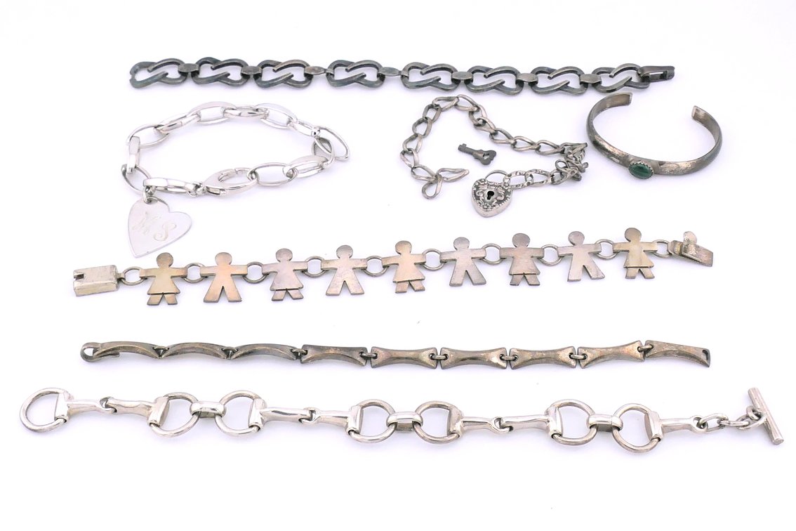 Eight Sterling Bracelets