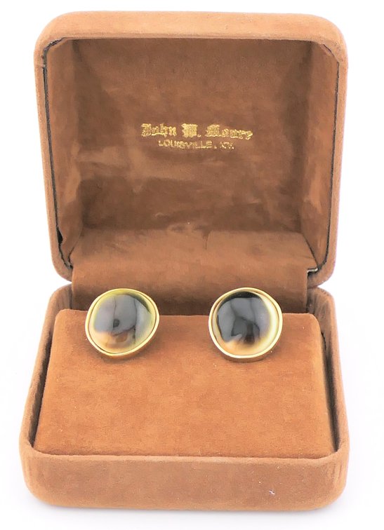 14K Gold Cats Eye Sea Snail Shell Cufflinks