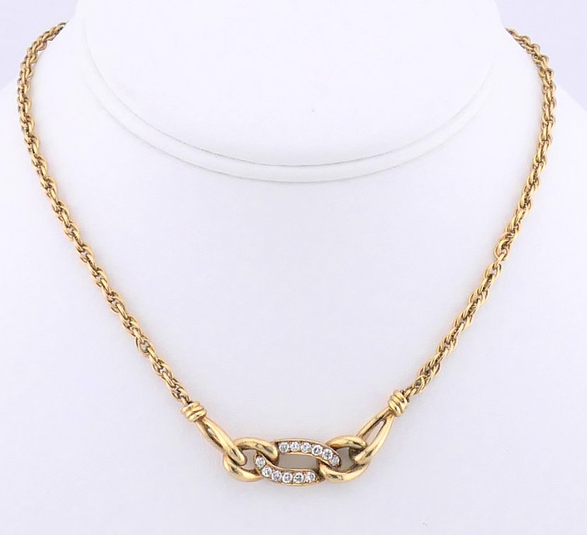18K Gold Link Necklace with Diamonds