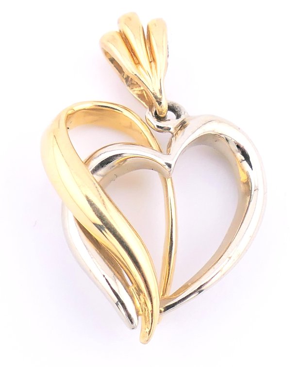 18K Gold Two Tone Double Heart Pendant