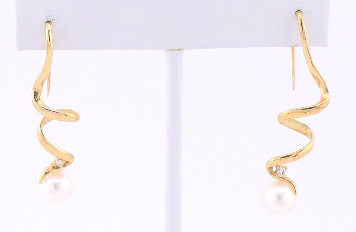 14K and Faux Pearl Twist Earrings