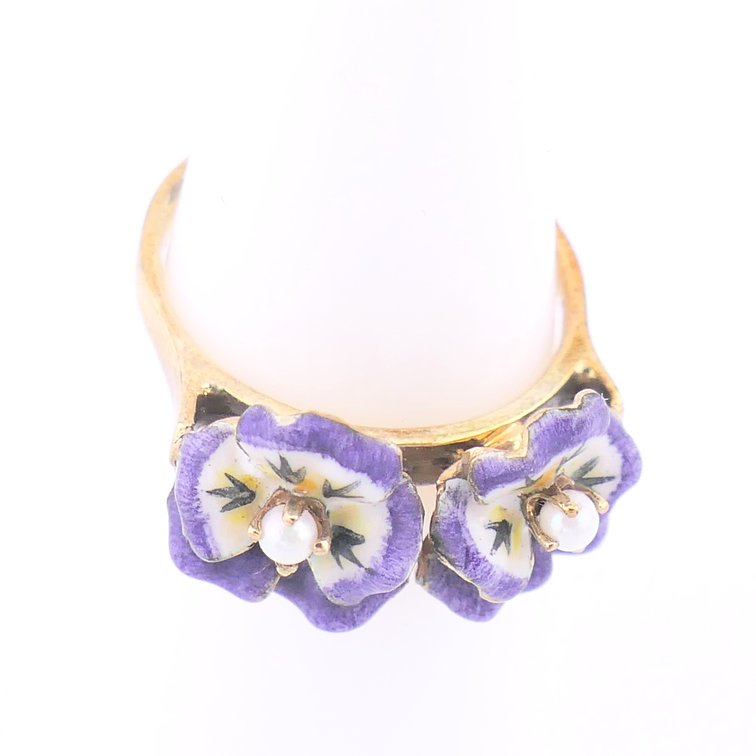 14K Gold Pansy Ring with Pearl Center