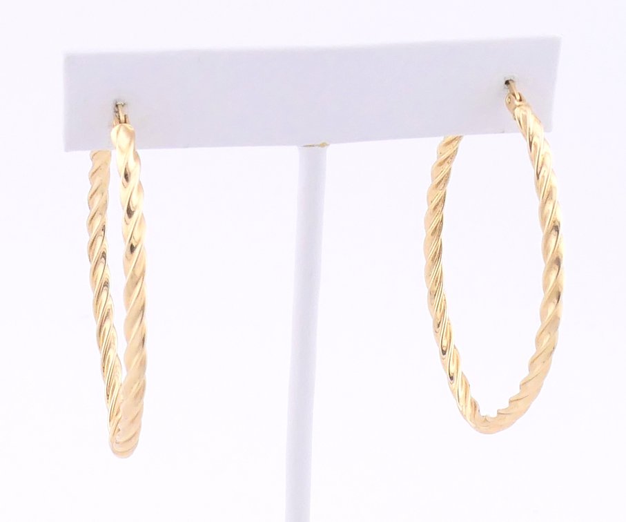 14K Gold Oval Twist Hoops
