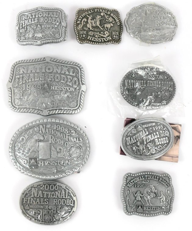Nine Hesston National Finals Rodeo Belt Buckles